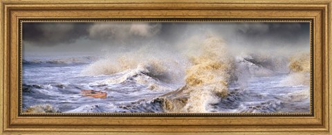 Framed Small boat in storm Print