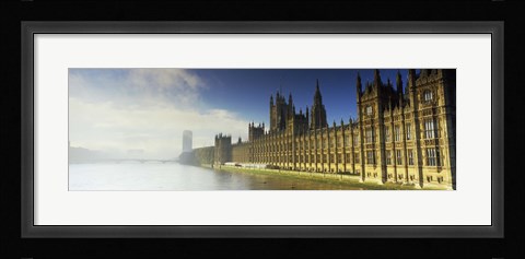 Framed Government building at the waterfront, Houses Of Parliament, Thames River, London, England Print