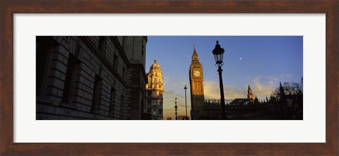Framed Government building with a clock tower, Big Ben, Houses Of Parliament, City Of Westminster, London, England Print