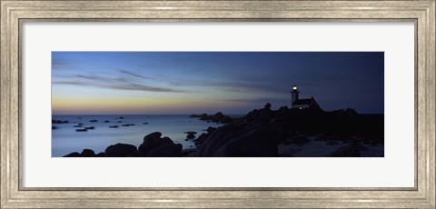 Framed Lighthouse on the coast, Pontusval Lighthouse, Brignogan-Plage, Finistere, Brittany, France Print
