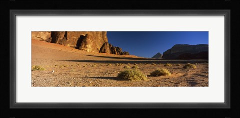 Framed Rock formations in a desert, Wadi Um Ishrin, Wadi Rum, Jordan Print