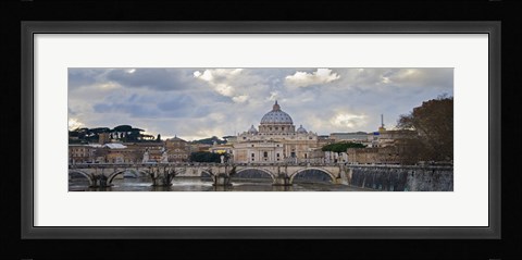 Framed Arch bridge across Tiber River with St. Peter's Basilica in the background, Rome, Lazio, Italy Print