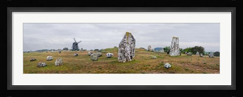 Framed Viking burial site and wooden windmill, Gettlinge, Oland, Sweden Print