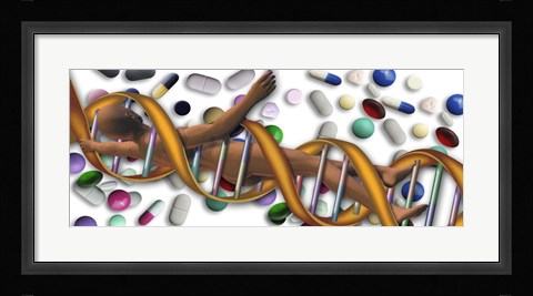 Framed DNA surrounded by pills Print