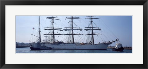 Framed Harbor maneuvers at a harbor, Rosmeur Harbour, Douarnenez, Finistere, Brittany, France Print