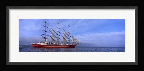 Framed Tall red ship in Baie De Douarnenez, Brittany, France Print