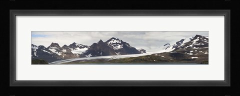 Framed Bay in front of snow covered mountains, Grace Glacier, Salisbury Plain, Bay of Isles, South Georgia Island Print