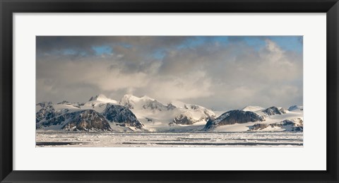 Framed Ice floes and storm clouds in the high arctic, Spitsbergen, Svalbard Islands, Norway Print