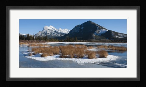 Framed Salt lake with mountain range in the background, Mt Rundle, Vermillion Lake, Banff National Park, Alberta, Canada Print