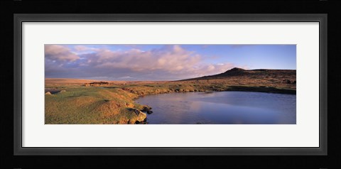 Framed Pond and warm evening light at Sharpitor, Dartmoor, Devon, England Print