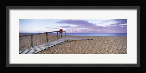 Framed Boardwalk on the beach at dawn, Chesil Beach, Jurassic Coast, Dorset, England Print