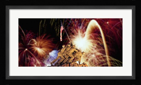 Framed Digital Composite, Fireworks Highlight the Marine Corps War Memorial, Arlington, Virginia, USA Print