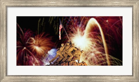 Framed Digital Composite, Fireworks Highlight the Marine Corps War Memorial, Arlington, Virginia, USA Print