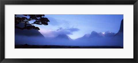 Framed Fog over mountains, Milford Sound, Fiordland National Park, South Island, New Zealand Print