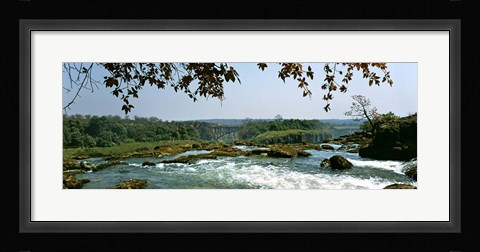 Framed Looking over the top of the Victoria Falls towards the Victoria Falls bridge, Zambia Print