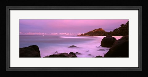 Framed Sunset over main beach on North Island, Seychelles Print