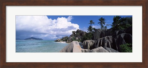 Framed Anse source d&#39;Argent beach with Praslin Island in background, La Digue Island, Seychelles Print