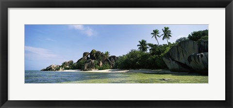 Framed Rock formations on the coast, Anse Source d&#39;Argent, La Digue Island, Seychelles Print