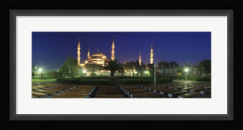 Framed Mosque lit up at night, Blue Mosque, Istanbul, Turkey Print