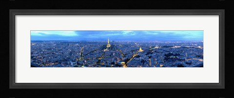 Framed Aerial view of a city at dusk, Paris, Ile-de-France, France Print