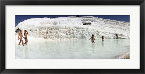 Framed Children enjoying in the hot springs and travertine pool, Pamukkale, Denizli Province, Turkey Print