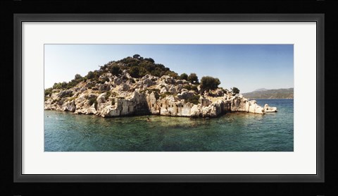 Framed Rocky island in the Mediterranean sea, Sunken City, Kekova, Antalya Province, Turkey Print