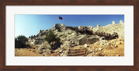 Framed Byzantine castle of Kalekoy with a Turkish national flag, Antalya Province, Turkey Print