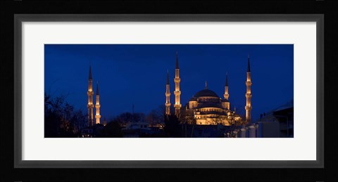 Framed Blue Mosque Lit Up at Night, Istanbul, Turkey Print