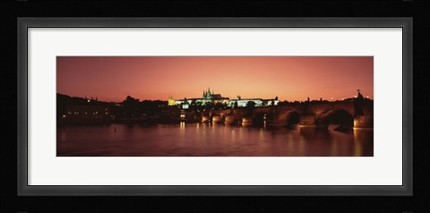Framed Bridge with a church and castle, Charles Bridge, St. Vitus Cathedral, Hradcany Castle, Prague, Czech Republic Print