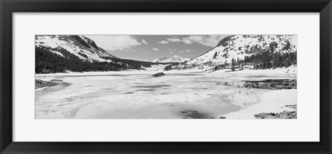 Framed Lake and snowcapped mountains, Tioga Lake, Inyo National Forest, Eastern Sierra, California (black and white) Print