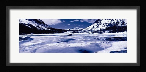 Framed Lake and snowcapped mountains, Tioga Lake, Inyo National Forest, Eastern Sierra, Californian Sierra Nevada, California Print