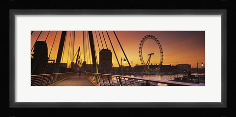 Framed Bridge with ferris wheel, Golden Jubilee Bridge, Thames River, Millennium Wheel, City Of Westminster, London, England Print