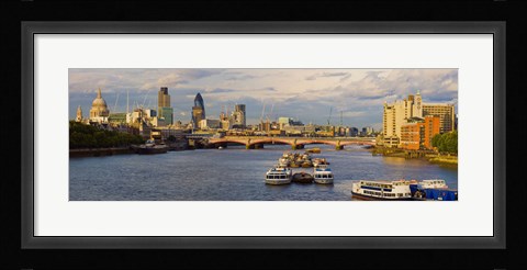 Framed Bridge across a river with a cathedral, Blackfriars Bridge, St. Paul's Cathedral, Thames River, London, England Print