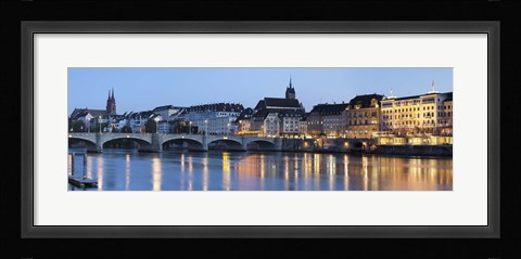 Framed Bridge across a river with a cathedral, Mittlere Rheinbrucke, St. Martin's Church, River Rhine, Basel, Switzerland Print