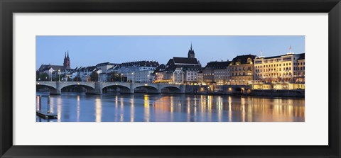 Framed Bridge across a river with a cathedral, Mittlere Rheinbrucke, St. Martin&#39;s Church, River Rhine, Basel, Switzerland Print