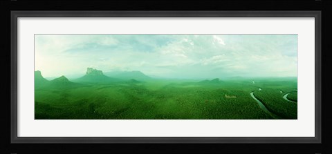 Framed Aerial View Of Green Misty Landscape, Autana Tepuy, Venezuela Print