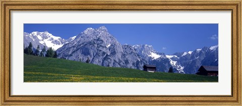Framed Field Of Wildflowers With Majestic Mountain Backdrop, Karwendel Mountains, Austria Print