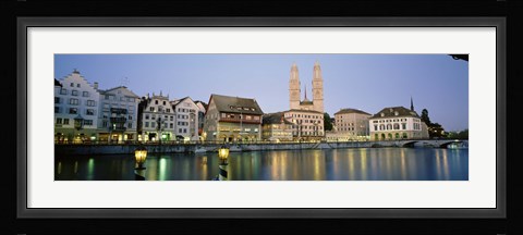 Framed Evening, Cityscape, Zurich, Switzerland Print