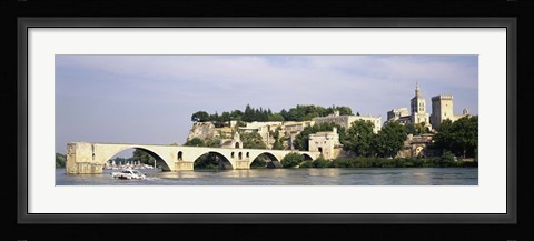 Framed Castle at the waterfront, Pont Saint-Benezet, Palais des Papes, Avignon, Vaucluse, France Print