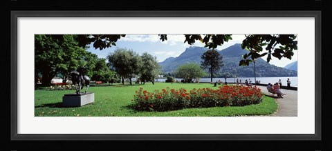 Framed Park near Lake Lugano bkgrd MT Monte Bre canton Ticino Switzerland Print