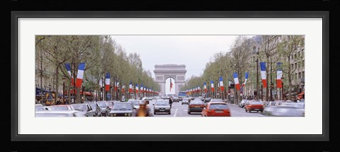 Framed Traffic on a road, Arc De Triomphe, Champs Elysees, Paris, France Print