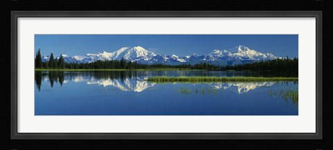 Framed Reflection Of Mountains In Lake, Mt Foraker And Mt Mckinley, Denali National Park, Alaska, USA Print