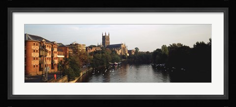 Framed Church Along A River, Worcester Cathedral, Worcester, England, United Kingdom Print