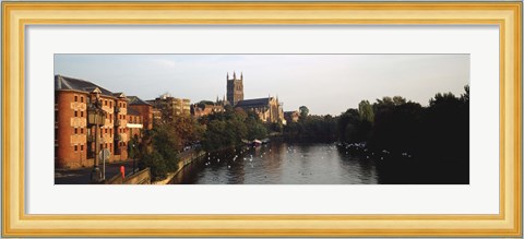 Framed Church Along A River, Worcester Cathedral, Worcester, England, United Kingdom Print