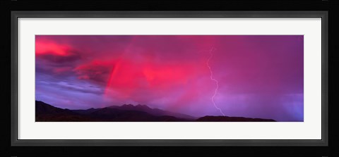 Framed Sunset With Lightning And Rainbow Four Peaks Mountain AZ Print
