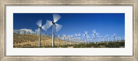 Framed Wind turbines spinning in a field, Palm Springs, California, USA Print