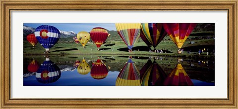 Framed Reflection of hot air balloons in a lake, Snowmass Village, Pitkin County, Colorado, USA Print