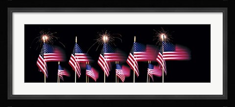 Framed US Flags And Fireworks Print
