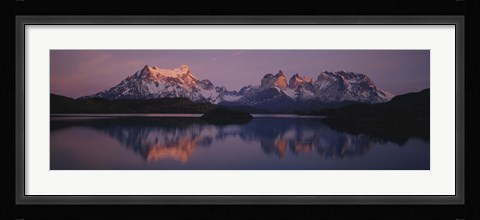 Framed Reflection of mountains in a lake, Lake Pehoe, Cuernos Del Paine, Patagonia, Chile Print