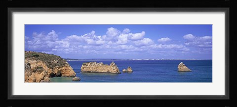 Framed Panoramic View Of A Coastline, Southern Portugal, Algarve Region, Lagos, Portugal Print